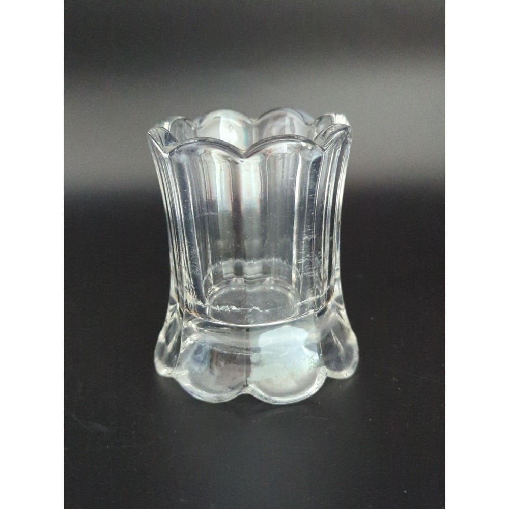 Vintage Clear Pressed Glass Toothpick Holder Mini Bud Vase Scalloped Fluted